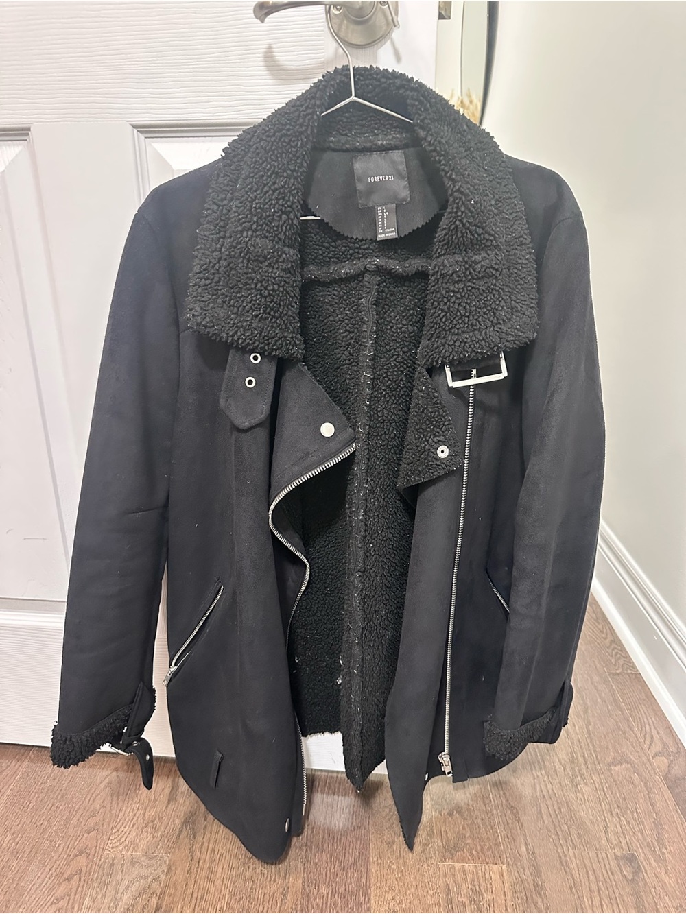 Forever 21 Women’s Black Sherpa-Lined Coat